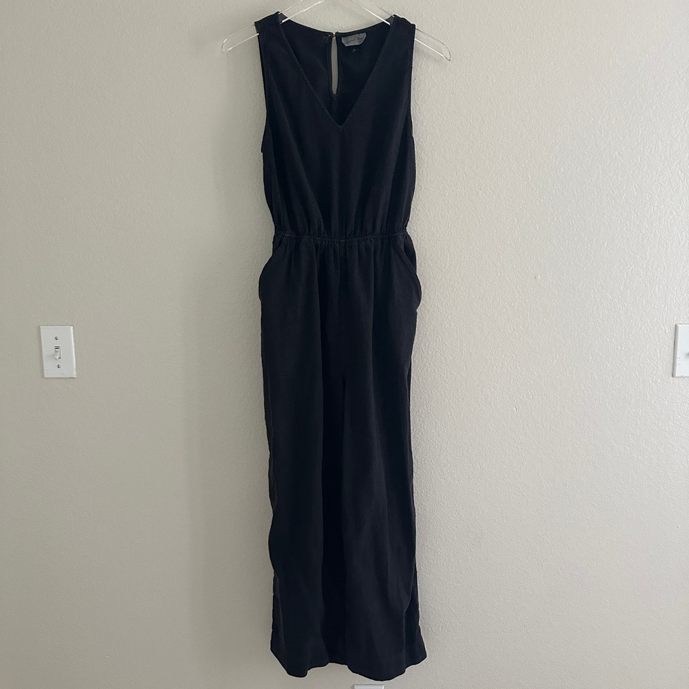 Universal Thread Jumpsuit Womens Medium Black Linen Blend Wide Leg Cutout Back